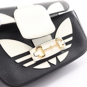 Gucci Gucci Adidas Horsebit Handbag Leather Black White